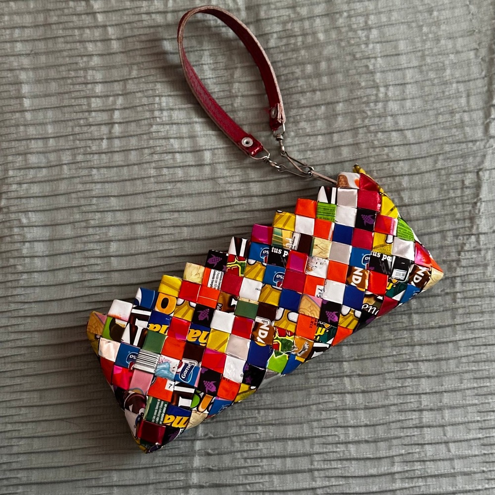Nahui Ollin Recycled Candy Wrapper Woven Wristlet Clutch Bag Multicolor Eco